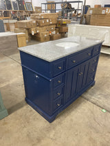 Fremont 49 in. W in 22 in. D x 34 in. H Vanity in Navy Blue with Grey Granite Top and White Sink