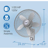 18 in. 3 Speed Oscillating Wall Mount Fan with Adjustable Head, Commerical Grade Speed, and Easy Assembly in Gray