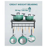 Black 23.6 in. Wall Mounted Pot Rack Storage Shelf with 2-Tier Hanging Rails and 12 S Hooks