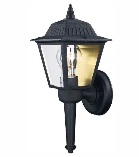 13.5 in. 1-Light Black Outdoor Wall Light Fixture with Clear Glass