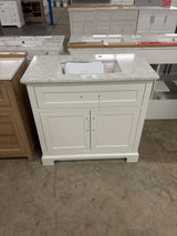 Doveton 36 in. W x 19 in. D x 34.5 in. H Single Sink Bath Vanity in White with White Engineered Stone Top