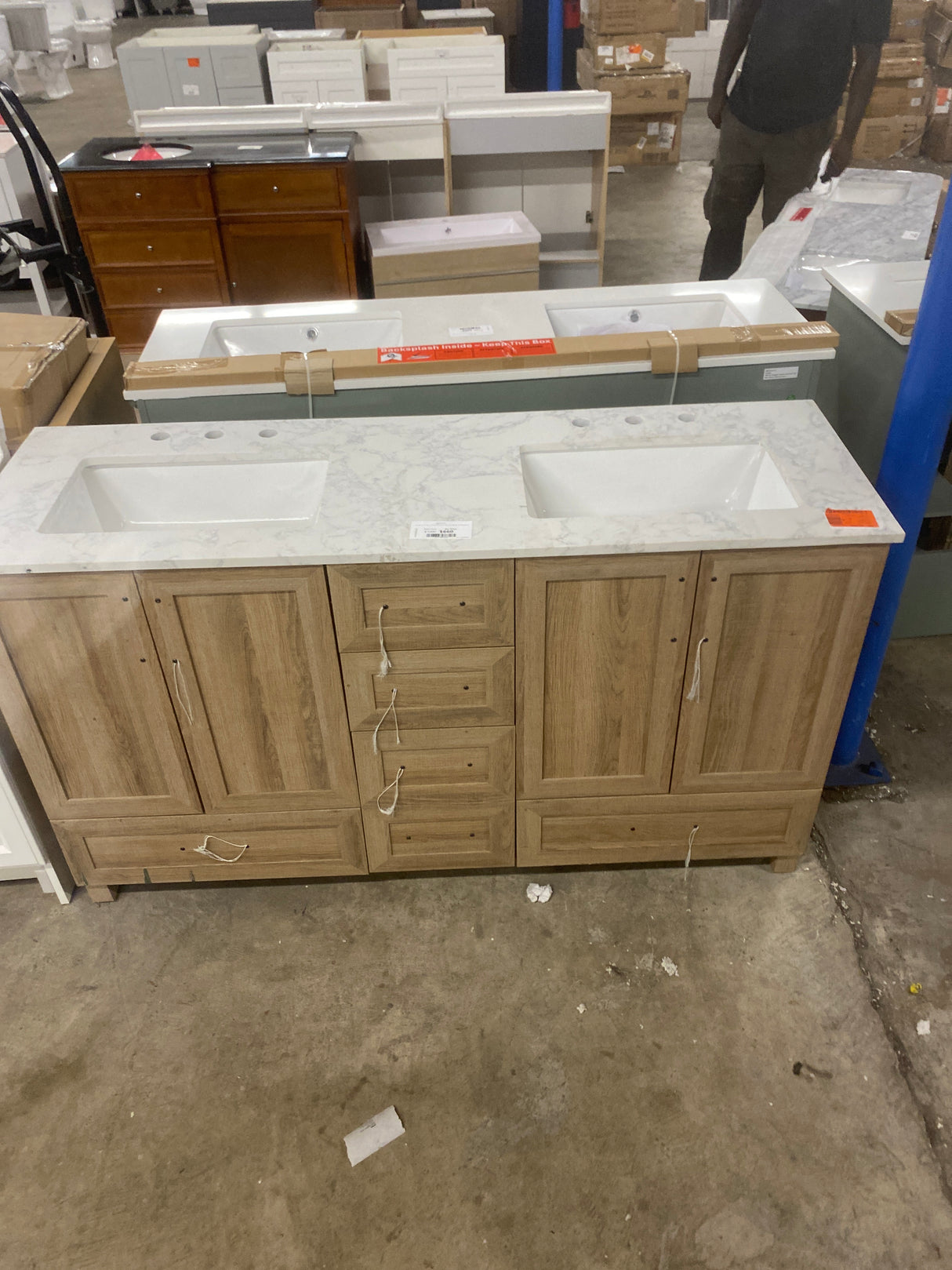 Tobana 60 in. W x 19 in. D x 34 in. H Double Sink Bath Vanity in Weathered Tan with White Engineered Marble Top