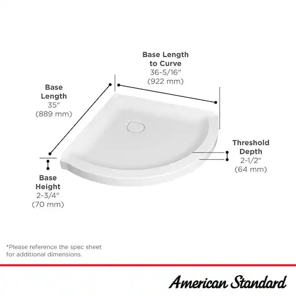 Ovation Curve 36 in. L x 36 in. W Corner Shower Pan Base with Center Drain in Arctic White