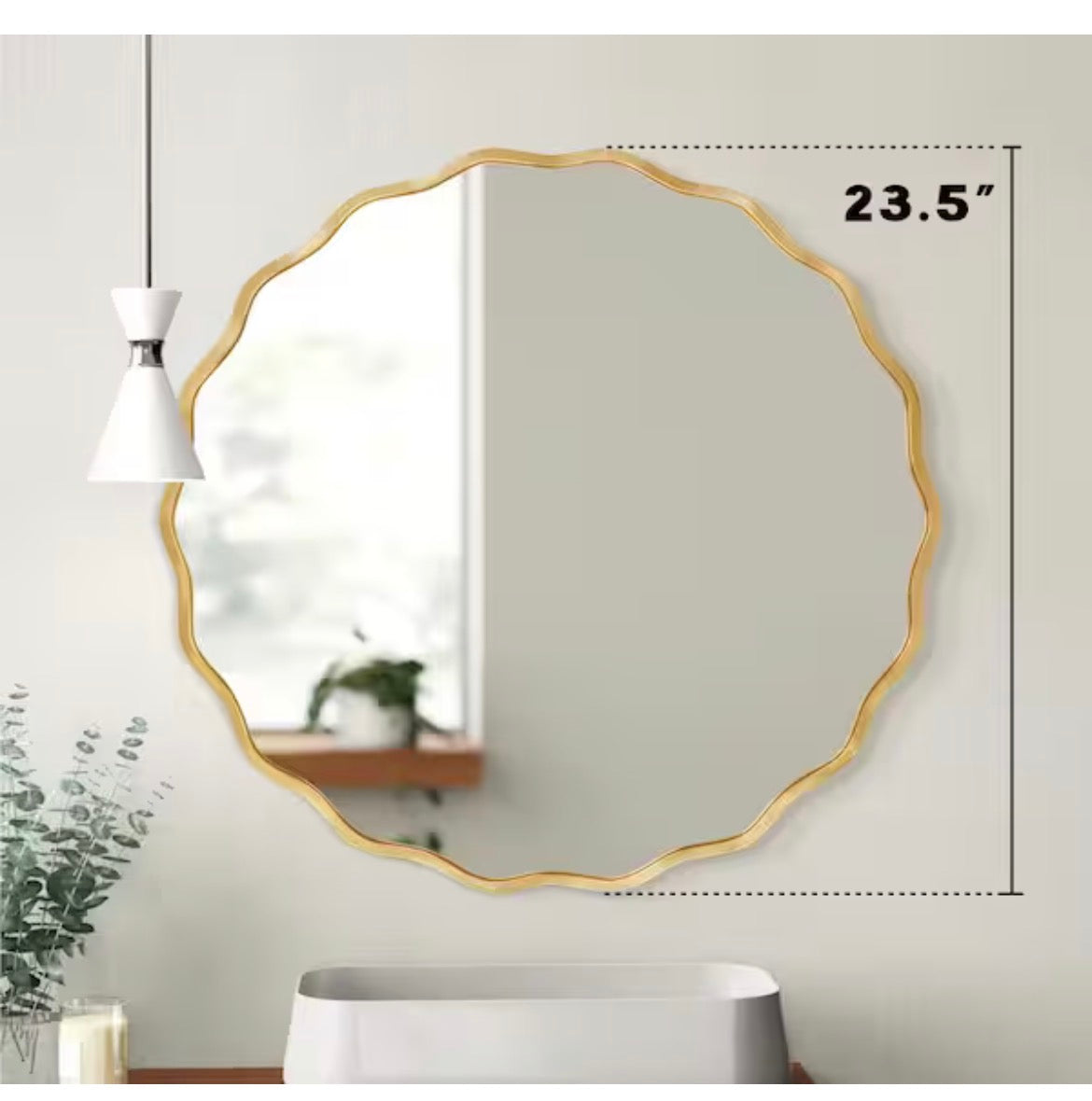 23.5 in. W x 23.5 in. H Round Gold Aluminum Alloy Framed Scalloped Wavy Wall Mirror