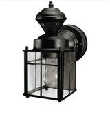 Bayside 9.5 in. 1-Light Farmhouse Matte Black Motion Sensing Outdoor Wall Light Lantern Sconce with Clear Glass Shade