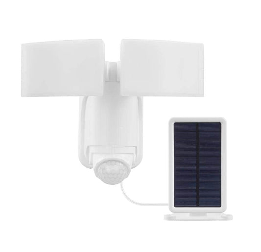 180Ã‚Â° White Motion Sensor Solar Powered Outdoor Exterior 2-Head Motion Activated LED Security Flood Light 1400 Lumens