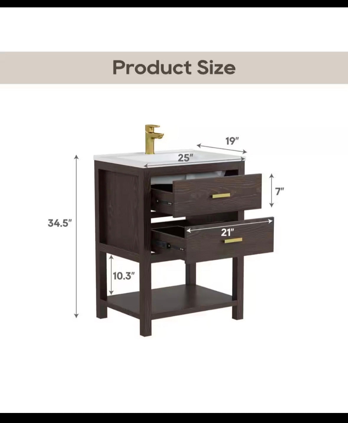 Magen 25 in. Single Sink Bath Vanity in Walnut with White Engineered Solid Surface Top and 2 Drawers (Unassembled)