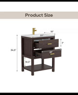 Magen 25 in. Single Sink Bath Vanity in Walnut with White Engineered Solid Surface Top and 2 Drawers (Unassembled)