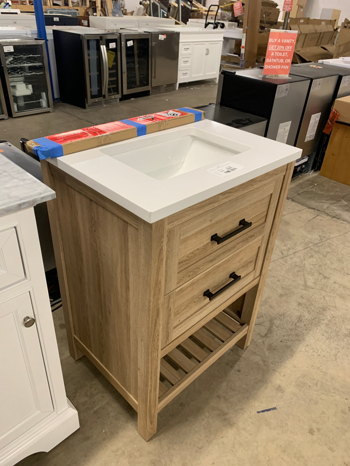 Autumn 24 in. W x 19 in. D x 34 in. H Single Sink Bath Vanity in Weathered Tan with White Engineered Stone Top