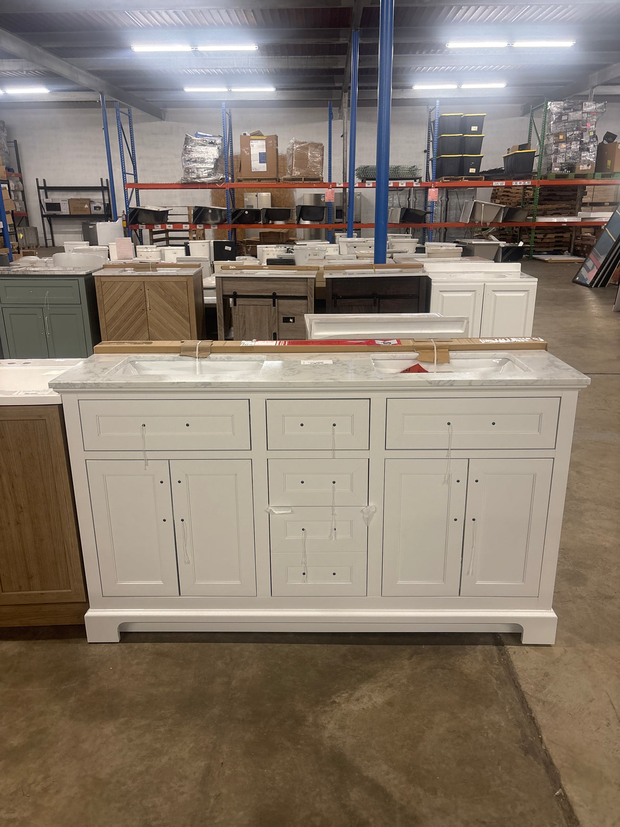 Doveton 60 in. W x 19 in. D x 34.50 in. H Bath Vanity in White with White Cultured Marble Top