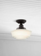 Belvedere Park 10.625 in. 1-Light Espresso Bronze Schoolhouse Round Semi Flush Mount, Farmhouse Ceiling Light