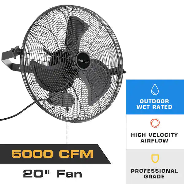 Wall Mount Heavy Duty Outdoor 20 in. Matte Black 3-Blade Wall Fan