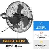 Wall Mount Heavy Duty Outdoor 20 in. Matte Black 3-Blade Wall Fan
