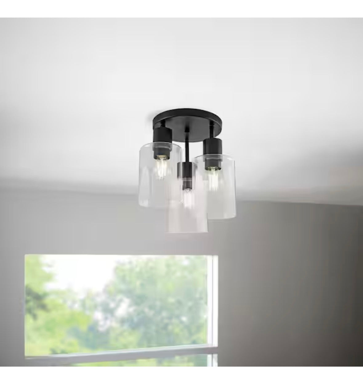 Sutton Place 14 in. 3-Light Matte Black Flush Mount, Farmhouse Ceiling Light