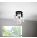 Sutton Place 14 in. 3-Light Matte Black Flush Mount, Farmhouse Ceiling Light