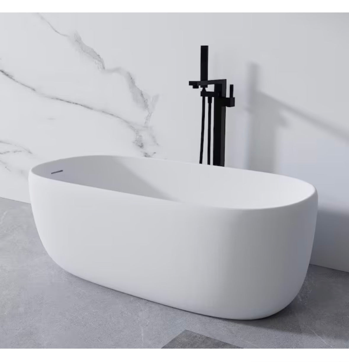 Moray 51 in. x 25 in. Solid Surface Stone Resin Flatbottom Freestanding Double Slipper Soaking Bathtub in Matte White