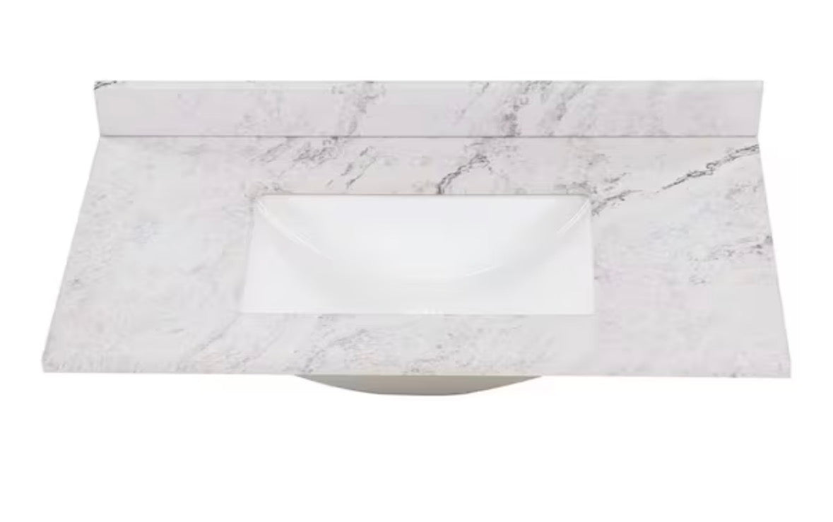 37 in. W x 22 in. D Engineered Stone Composite White Rectangular Single Sink Vanity Top in Lunar