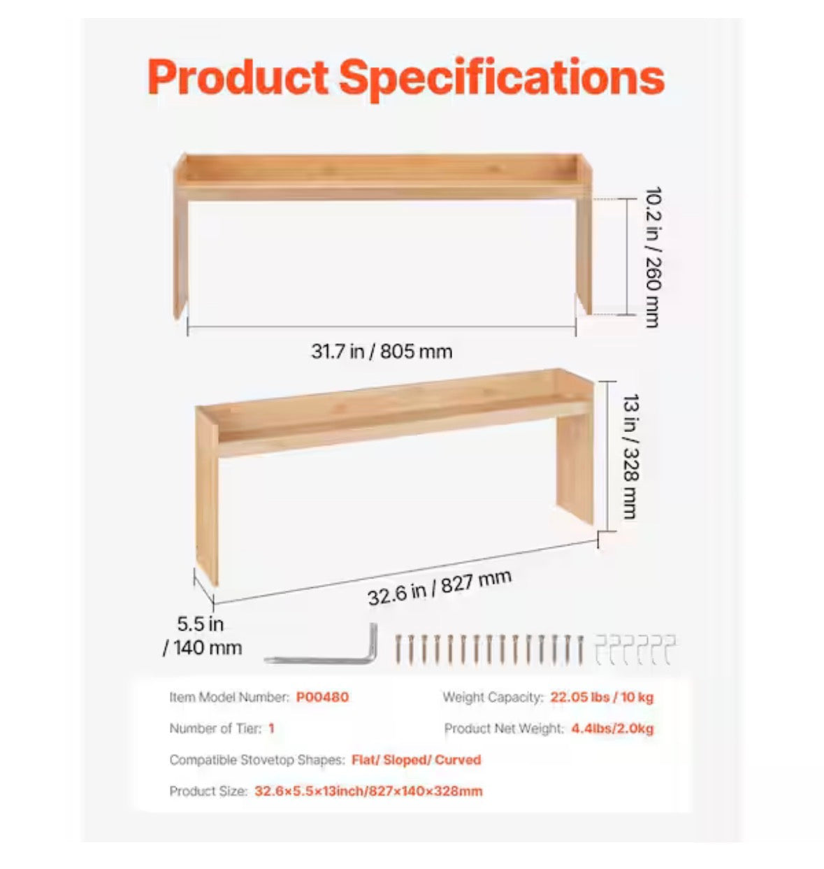 Over the Stove Shelf, Spice Shelf for Kitchen Stove Top, Seasoning Shelves, Spice Organizer, Easy to Assemble Countertop