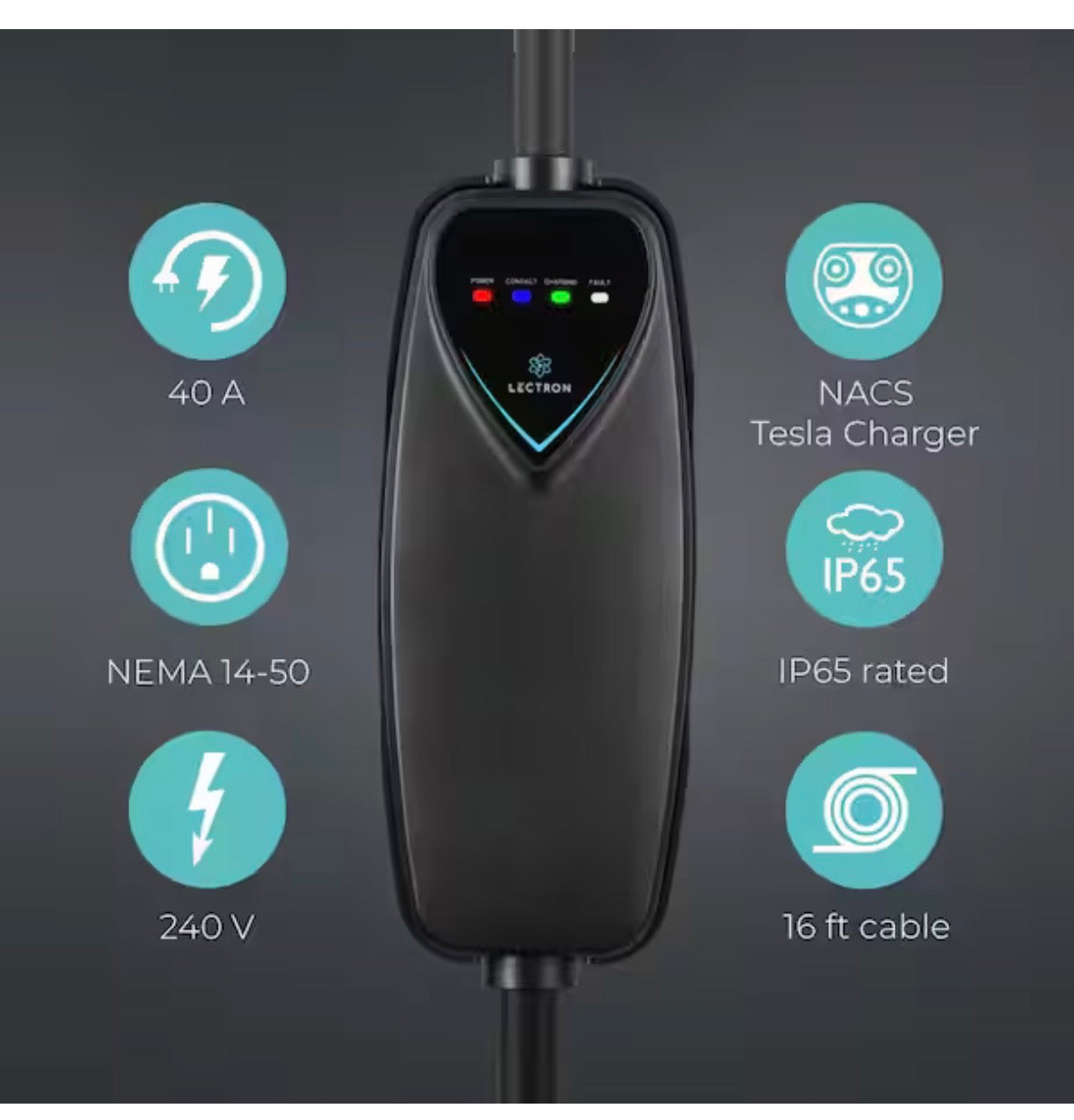 Level 2 Tesla Charger-240V, 40 Amp, NEMA 14-50 Plug, 16 ft. Extension Cord-Portable Electric Car Charger for Tesla