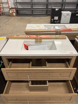Autumn 36 in. W x 19 in. D x 34.5 in. H Single Sink Bath Vanity in Weathered Tan with White Engineered Stone Top