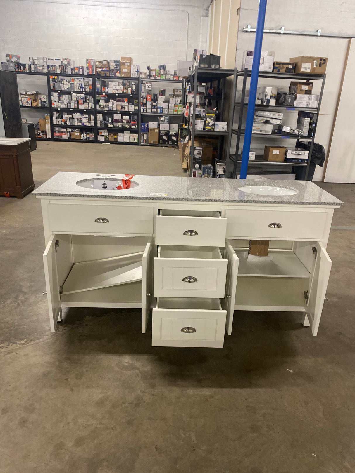Ridgemore 71 in. Double Sink White Bath Vanity with Gray Granite Top (Assembled)