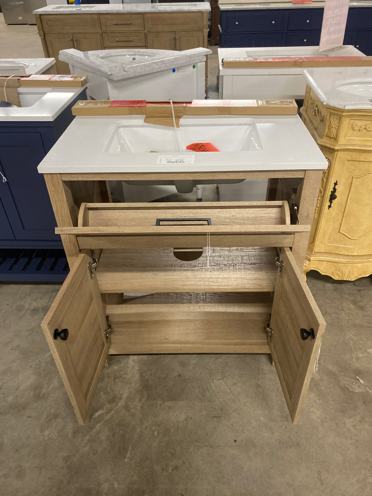 Hanna 30 in. Single Sink Weathered Tan Bath Vanity with White Engineered Stone Top (Assembled)
