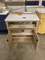 Hanna 30 in. Single Sink Weathered Tan Bath Vanity with White Engineered Stone Top (Assembled)