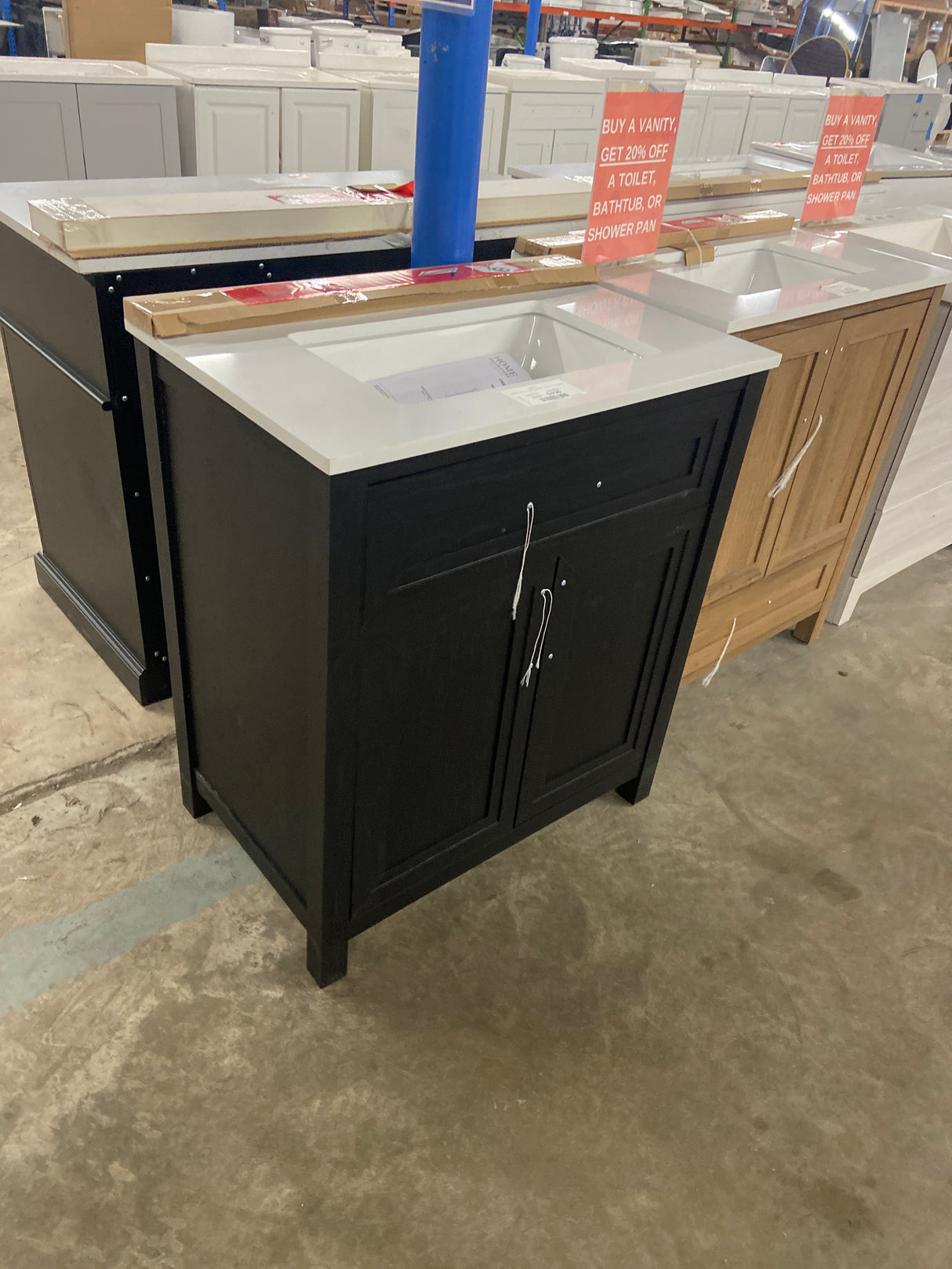 Beaufort 30 in. Single Sink Black Bath Vanity with White Engineered Stone Top (Assembled)