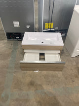 Trough 30 in. W x 16 in. D x 15 in. H Single Sink Wall Bathroom Vanity in Organic with Cultured Marble Top in White
