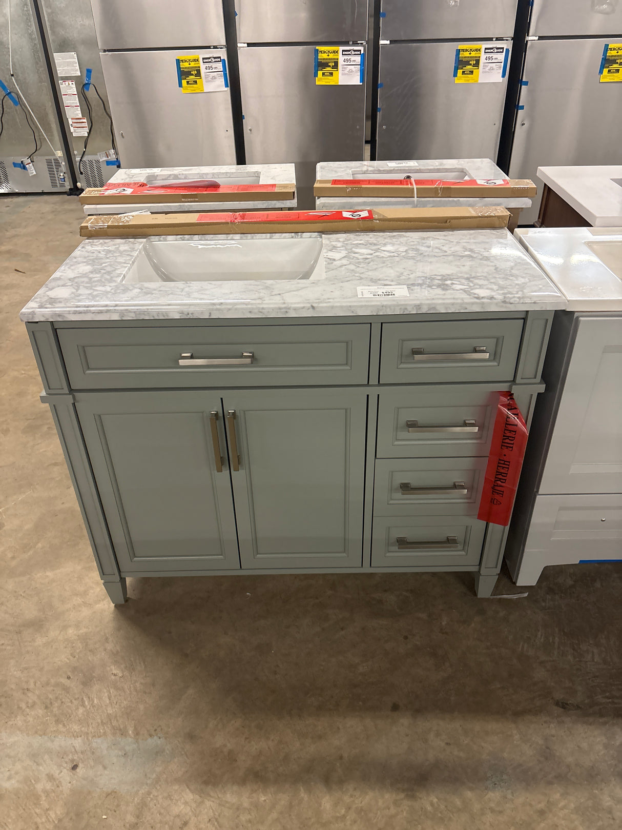 Caville 42 in. W x 22 in. D x 34.50 in. H Bath Vanity in Sage Green with Carrara Marble Top