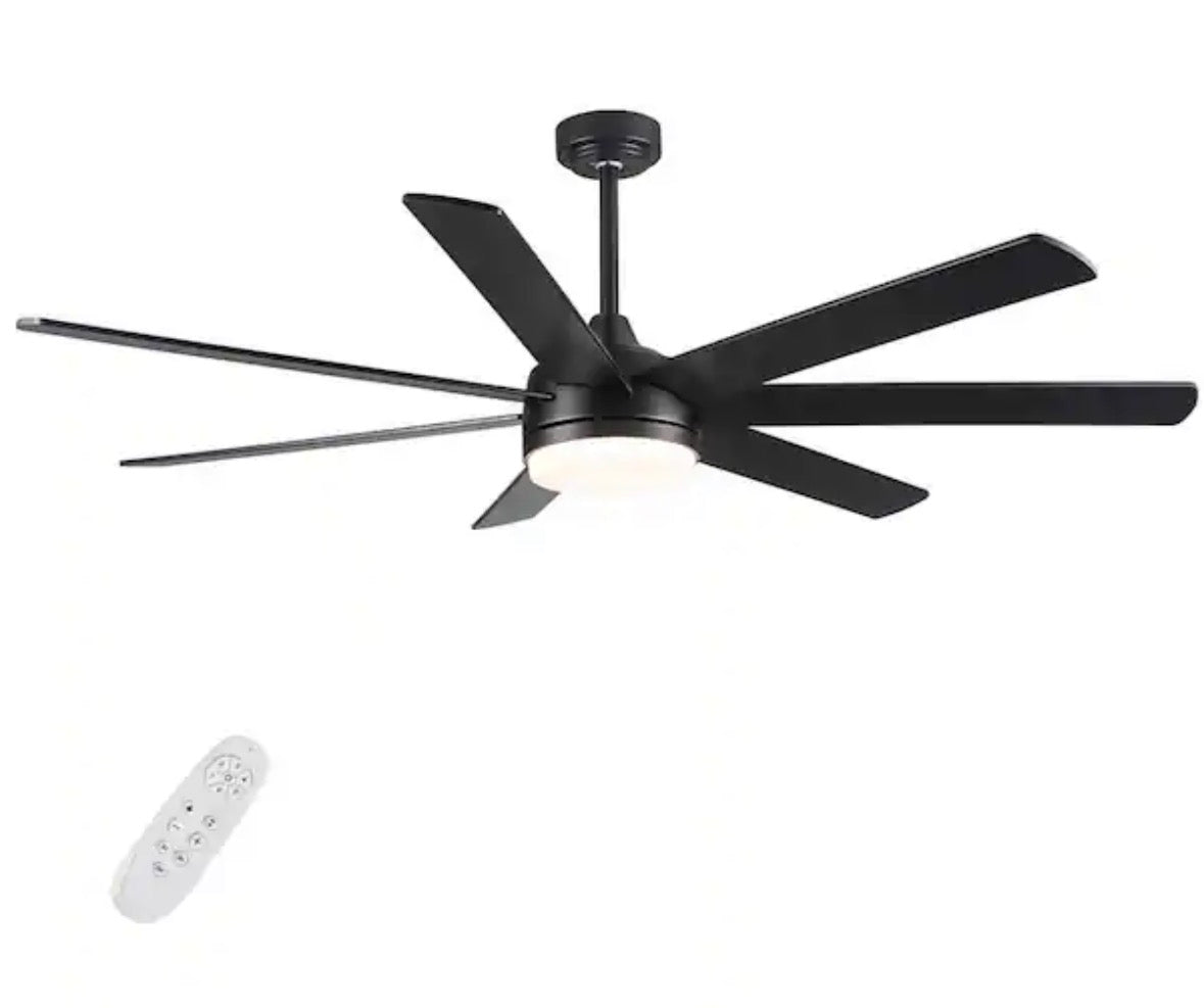 Modern 72 in. Integrated LED Indoor Black Standard Ceiling Fan with Remote Control, DC Motor and 7 Reversible Blades