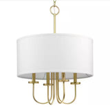 Odella 20 in. 4-Light Vintage Gold Traditional Pendant with White Linen Fabric Shade