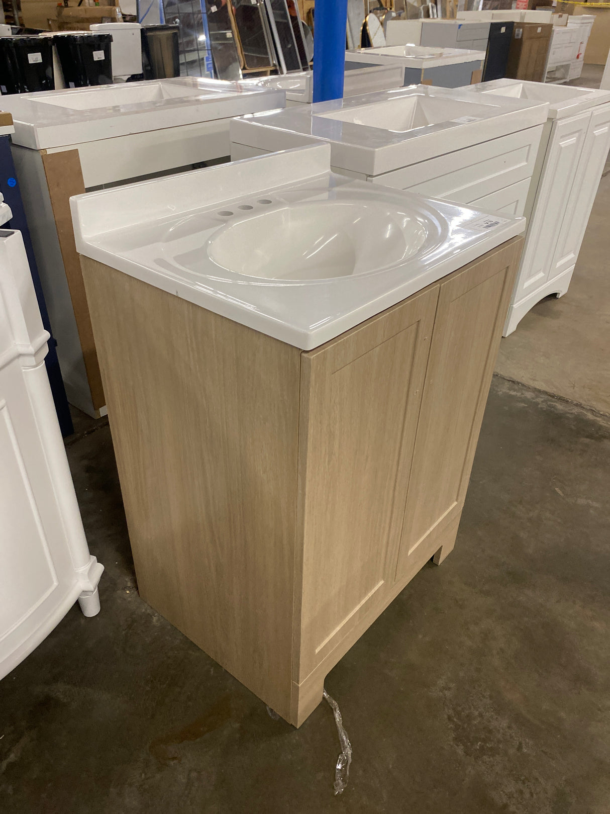 Oakley 25 in. Single Sink Beige Oak Bath Vanity with White Cultured Marble Top (Assembled)