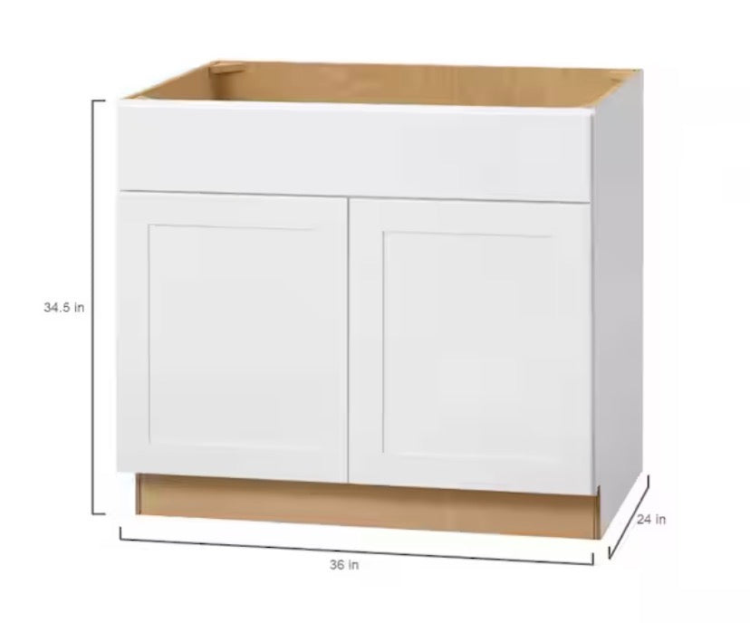 Avondale 36 in. W x 24 in. D x 34.5 in. H Ready to Assemble Plywood Shaker ADA Sink Base Kitchen Cabinet in Alpine White