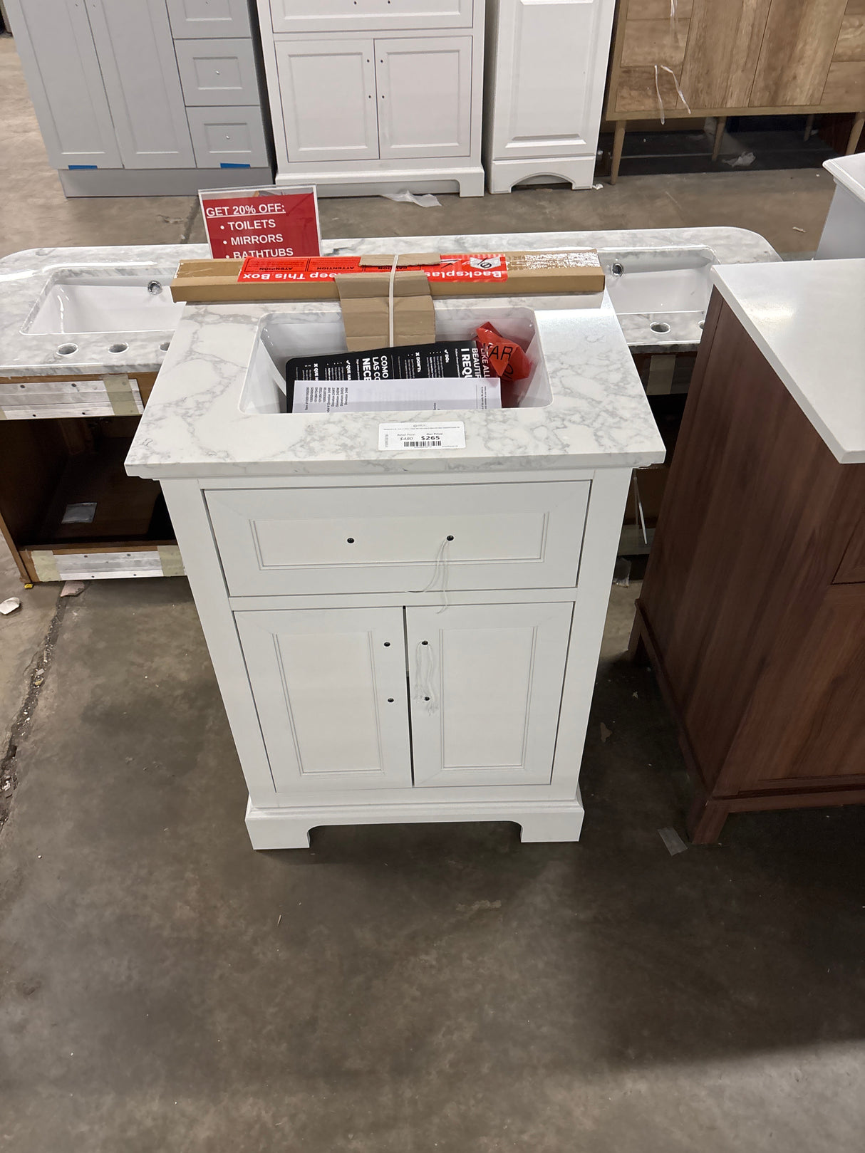 Doveton 24 in. W x 19 in. D x 34 in. H Single Sink Bath Vanity in White with White Engineered Marble Top