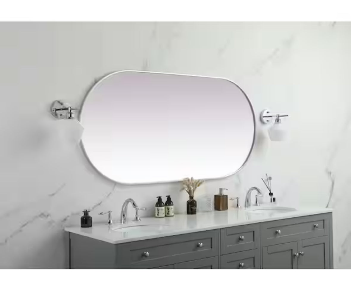 Timeless Home 30 in. W x 60 in. H x Modern Metal Framed Oval Silver Mirror