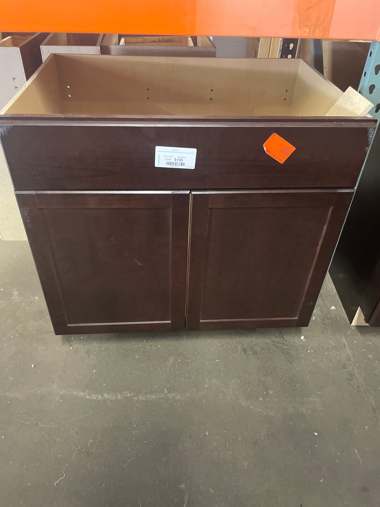 Shaker Java Stock Assembled Sink Base Kitchen Cabinet (36 in. x 34.5 in. x 24 in.)