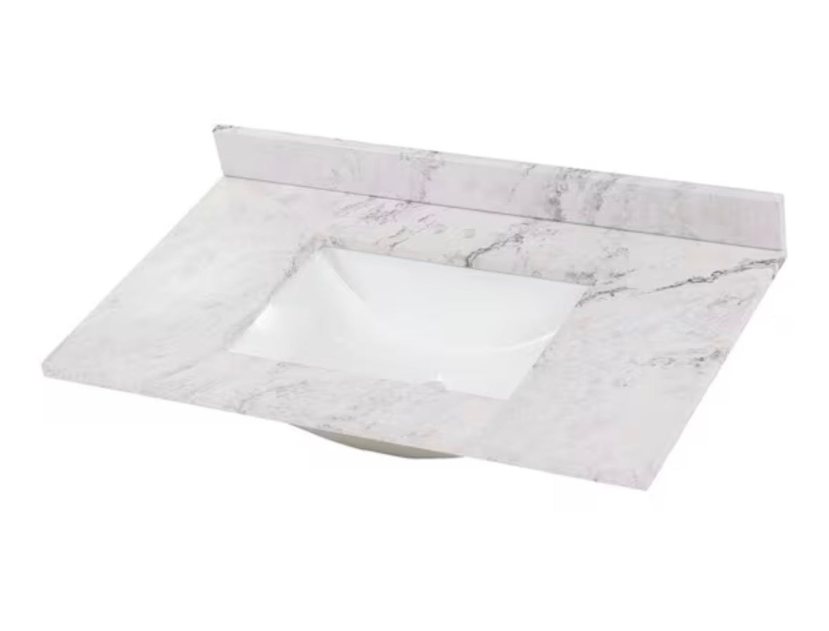37 in. W x 22 in. D Engineered Stone Composite White Rectangular Single Sink Vanity Top in Lunar