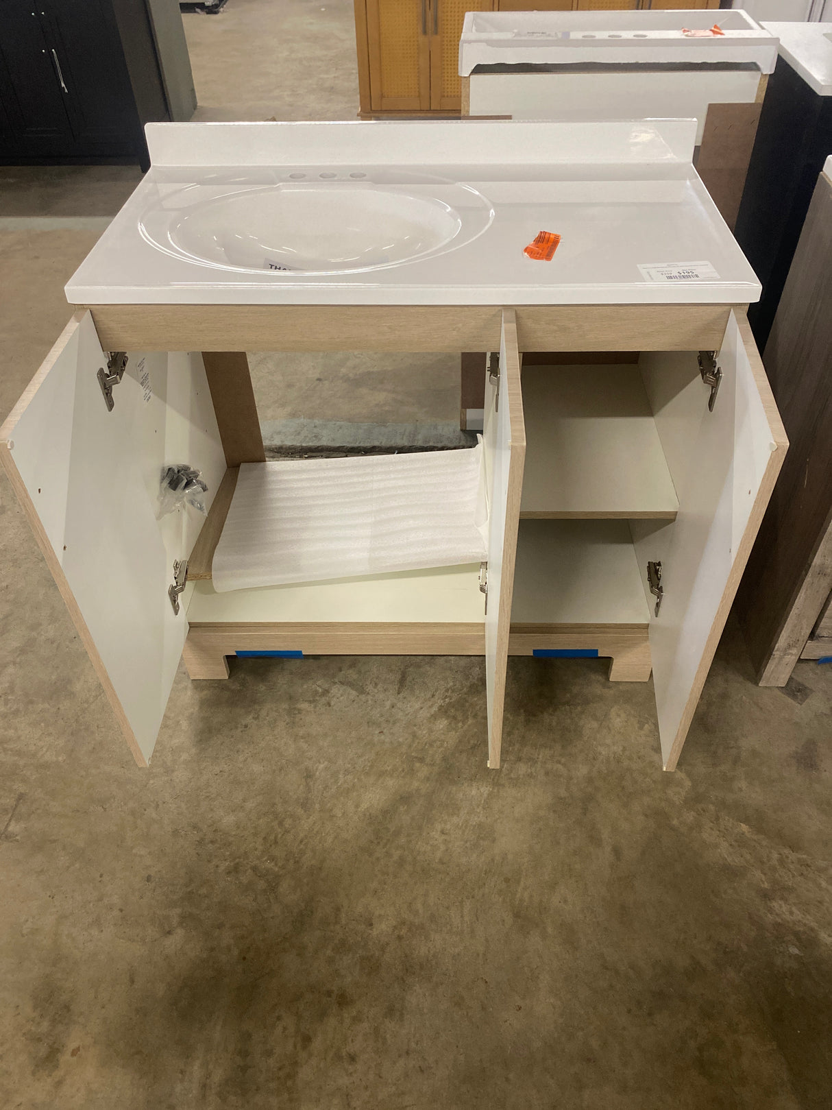 Oakley 37 in. Single Sink Beige Oak Bath Vanity with White Cultured Marble Top (Assembled)