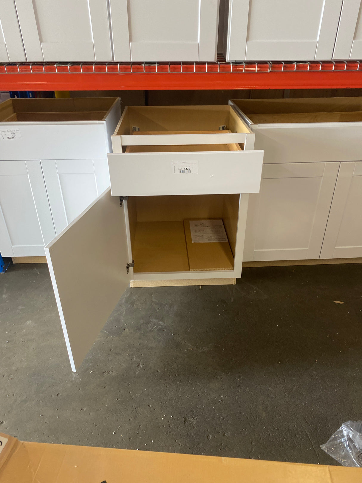 Shaker Satin White Stock Assembled Base Kitchen Cabinet with Ball-Bearing Drawer Glides (24 in. x 34.5 in. x 24 in.)