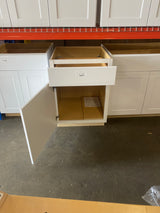 Shaker Satin White Stock Assembled Base Kitchen Cabinet with Ball-Bearing Drawer Glides (24 in. x 34.5 in. x 24 in.)