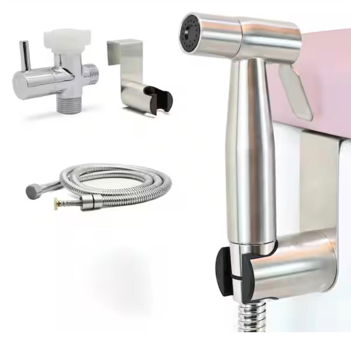 Easy-Install Handheld Bidet Attachment with Adjustable Pressure, Braided Hose & Installation Kit Included in Gray