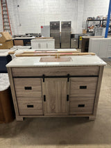 Brindley 48 in. W x 20 in. D x 34.5 in. H Barn Door Bath Vanity in Weathered Gray with Engineered Stone Top