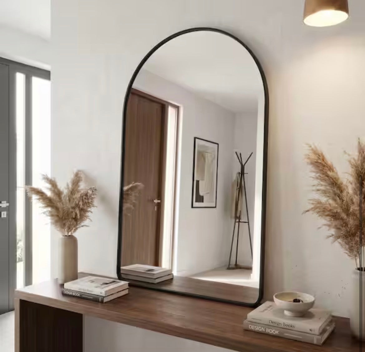 Black 24 in. W x 36 in. H Arched Round Edges Aluminum Alloy Framed Decorative Vanity Wall Mirror