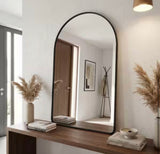 Black 24 in. W x 36 in. H Arched Round Edges Aluminum Alloy Framed Decorative Vanity Wall Mirror