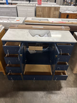 GlamourAura 48 in. W x 22 in. D x 39.24 in. H Single Sink Bath Vanity in Navy Blue with White Engineered Stone Top