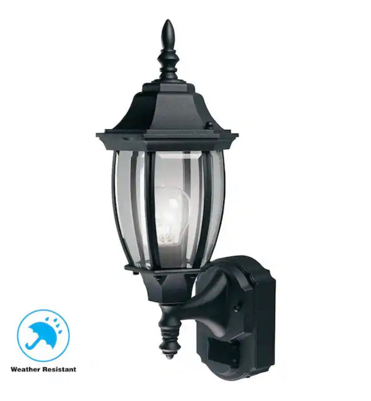 Alexandria 17.3 in. Black Farmhouse 180-Degree Motion Sensor Outdoor 1-Light Wall Sconce