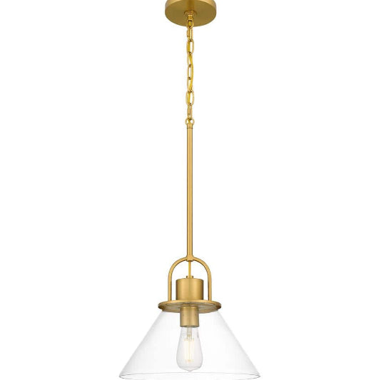 Balfour 1-Light Brushed Gold Pendant with Clear Seedy Glass Shade