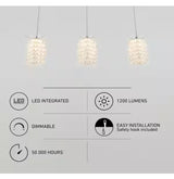 Crystal Cube 13-Watt 3 Light Chrome Modern Integrated LED Pendant Light Fixture for Dining Room or Kitchen