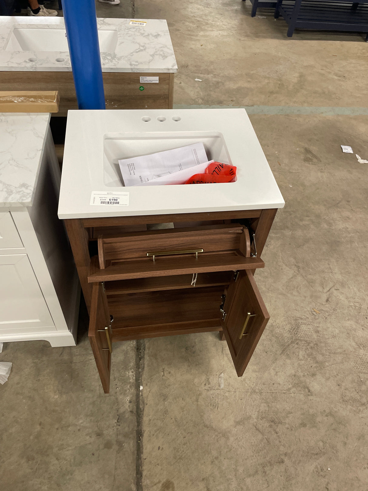 Riley 24 in. Single Sink Freestanding Spiced Walnut Bath Vanity with White Engineered Stone Top (Assembled)